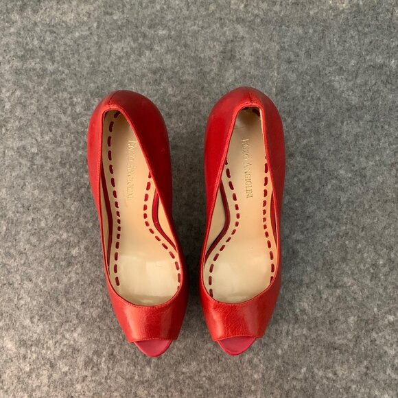 Enzo Angiolini EATANEN Women's Distressed Red Leather Heel Peep Toe Shoes - Picture 6 of 9
